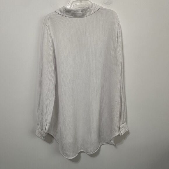 Soft Surroundings Tunic Top M 2FD53 White Long Sleeve V Neck Beachy Semi Sheer - Picture 10 of 10